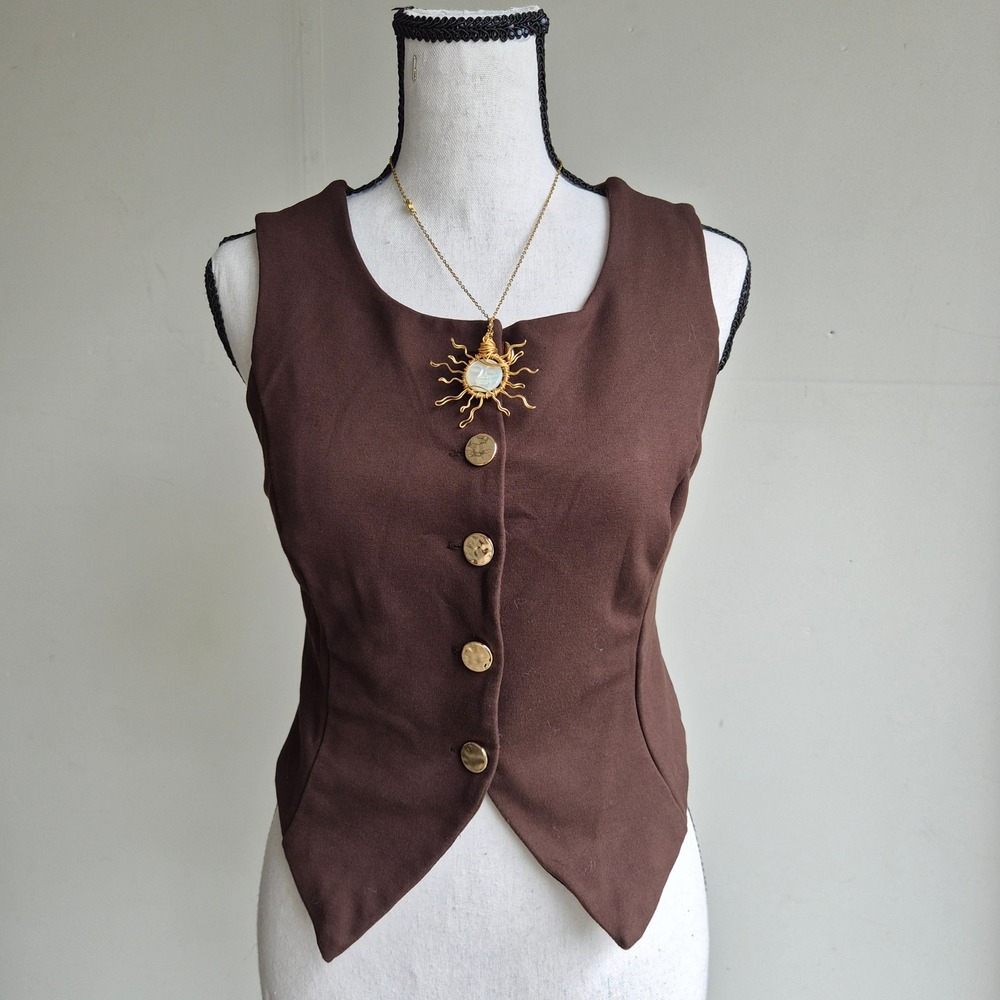 Milk & Honey Brown Vest Women XS 90s Dark Academia Preppy Waistcoat Office Siren